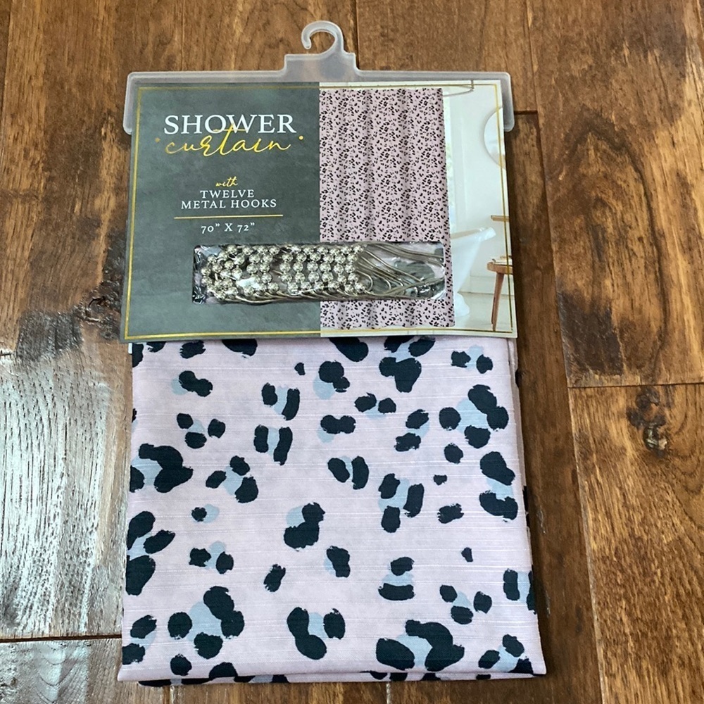 Pink Leopard Shower Curtain Set with hooks NEW